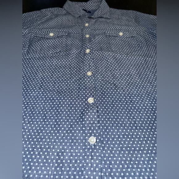 UEC OLD NAVY Blue White Polka Dot Long Sleeve Button-Up Chambray Shirt Sz M - Picture 4 of 8